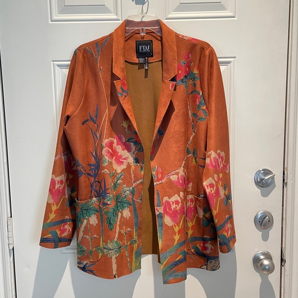 FDJ Suede Western Floral Blazer Jacket Large, French Dressing Jeans Brown Flower - Picture 1 of 13